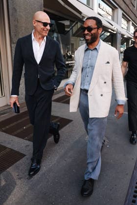 IPA85954277 - Milan, Milan Fashion Week Menswear Spring Summer 2027 - Men s Fashion, Spring Summer 2027 - Giorgio Armani Fashion Show - Guests Arrive. Pictured: Chiwetel Ejiofor (British actor and star of the film *Backrooms*), Mark Strong (British actor)  Copyright: xAlessandroxBremecx xx 85954277