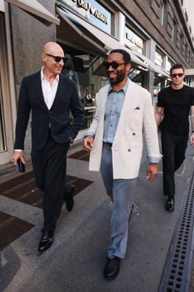 IPA85954278 - Milan, Milan Fashion Week Menswear Spring Summer 2027 - Men s Fashion, Spring Summer 2027 - Giorgio Armani Fashion Show - Guests Arriving. Pictured: Chiwetel Ejiofor (British actor and star of the film *Backrooms*), Mark Strong (British actor)  Copyright: xAlessandroxBremecx xx 85954278