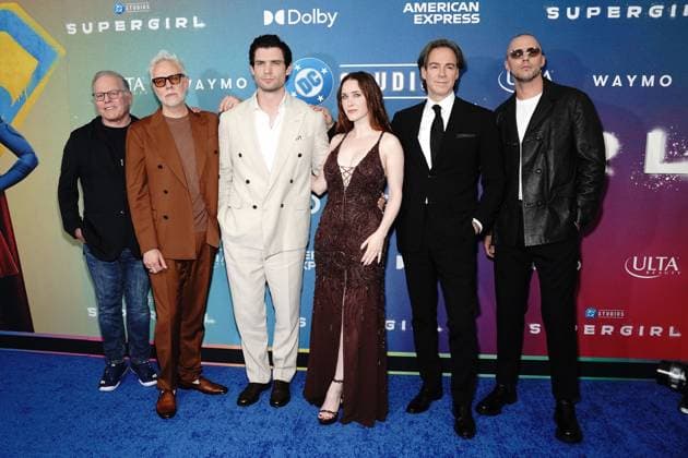 David Zaslav, James Gunn, David Corenswet, Rachel Brosnahan, Peter Safran, Nicholas Hoult at arrivals for SUPERGIRL Premiere, The Plaza at 300 Ashland Photo, Brooklyn, NY, June 22, 2026. Photo By: Kristin Callahan Everett Collection SUPERGIRL Premiere PUBLICATIONXNOTxINxCANxCHNxFRAxITAxJPNxNORxPOLxRUSxESPxUKxUSA