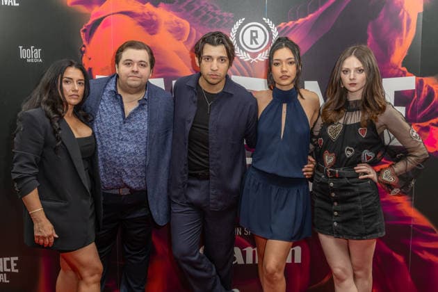 LUCKY WEEKEND Film World Premiere in London - 22 Jun 2026 (L-R), Marlene Vieira Leslie, Jesse Camacho, Kevin Alves, Alexa Barajas and Jessica Clement, attend the World Premiere of LUCKY WEEKEND at the 34th Raindance Festival at Vue Piccadilly, London. London United Kingdom Copyright: xPhilxLewisx xSOPAxImagesx LeslieCamachoAlvesBarajasClement, -7770
