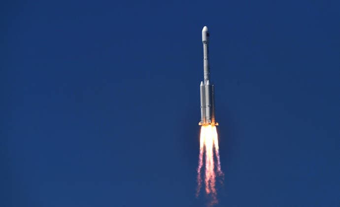 (260623) -- WENCHANG, June 23, 2026 -- A modified version of the Long March-7 rocket carrying a new communication technology test satellite blasts off from the Wenchang Space Launch Site in south China s Hainan Province, June 23, 2026. Launched at 10:10 a.m. (Beijing Time) aboard the rocket, the satellite has successfully entered its preset orbit. ) (EyesOnSci) CHINA-HAINAN-WENCHANG-SATELLITE-LAUNCH (CN) YangxGuanyu 