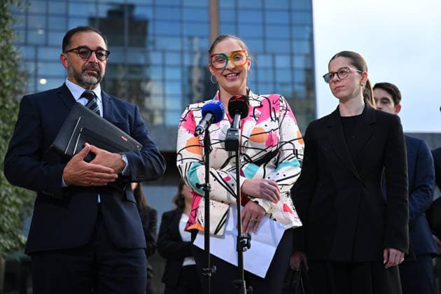 ROBODEBT COMPENSATION, Andrew Grech, partner of Gordon Legal (left) and Felicity Button (centre) speak to media outside of the Federal Court in Melbourne, Tuesday, June 23, 2026. ( NO ARCHIVING Melbourne Victoria AUSTRALIA  Copyright: xx 20260623166746539948