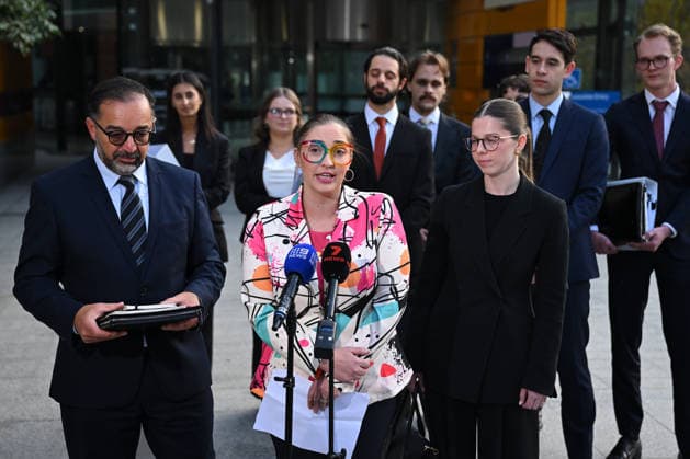 ROBODEBT COMPENSATION, Andrew Grech, partner of Gordon Legal (left) and Felicity Button (centre) speak to media outside of the Federal Court in Melbourne, Tuesday, June 23, 2026. ( NO ARCHIVING Melbourne Victoria AUSTRALIA  Copyright: xx 20260623158480228980