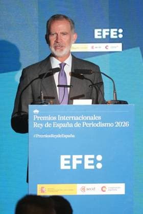 Spanish King Felipe VI attending the Rey de Espana de Periodismo awards 2026 in Madrid on Monday, 22 June 2026. In picture: King Felipe VI El rey Felipe VI preside la ceremonia de entrega de los premios Rey de Espana de Periodismo 2026 en Madrid el lunes 22 de junio de 2026 797 David Cordon Press Cordon Press 