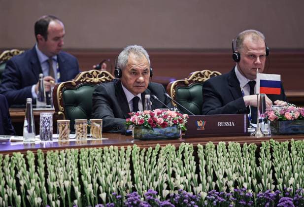 India Russia Security 9193756 23.06.2026 Russian Security Council Secretary Sergei Shoigu, centre, attends a meeting of high-ranking BRICS officials responsible for security matters, in New Delhi, India. Mikhail Tereshchenko Sputnik New Delhi India  Copyright: xMikhailxTereshchenkox
