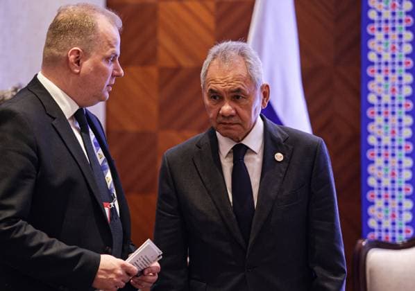 India Russia Security 9193757 23.06.2026 Russian Security Council Secretary Sergei Shoigu, right, attends a meeting of high-ranking BRICS officials responsible for security matters, in New Delhi, India. Mikhail Tereshchenko Sputnik New Delhi India  Copyright: xMikhailxTereshchenkox