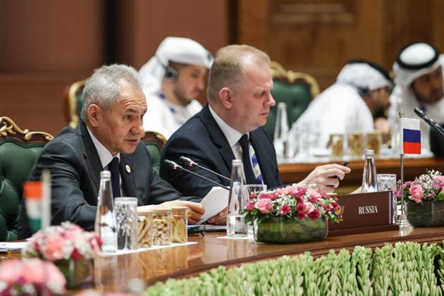 INDIA, NEW DELHI - JUNE 23, 2026: Russian Security Council Secretary Sergei Shoigu (L) attends the BRICS National Security Advisers Meeting. Mikhail Tereshchenko TASS  94165969