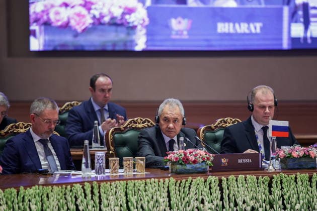 INDIA, NEW DELHI - JUNE 23, 2026: Russian Security Council Secretary Sergei Shoigu (C) attends the BRICS National Security Advisers Meeting New Delhi India  - ZUMAt113 20260623_zaa_t113_022 Copyright: xMikhailxTereshchenkox