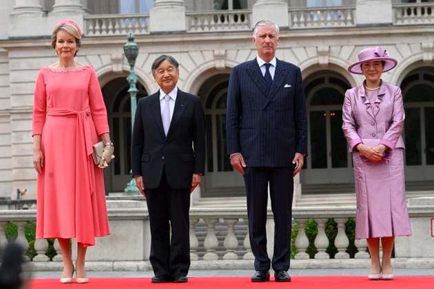 State Visit of the Emperor and the Empress of Japan to Belgium BRUSSELS, BELGIUM - JUNE 23 : King Philippe - Filip of Belgium, Queen Mathilde of Belgium; Emperor Naruhito of Japan and Empress Masako of Japan pictured during the Official Welcome Ceremony at the Place des Palais Paleizenplein during the state visit of the Emperor and Empress of Japan to Belgium, on June 23, 2026 in Brussels, Belgium, 23 06 2026 Brussels Belgium  Copyright: xPhilipxReynaersx