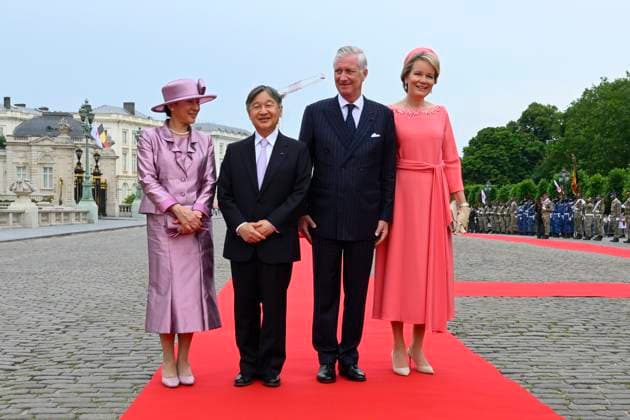 State Visit of the Emperor and the Empress of Japan to Belgium BRUSSELS, BELGIUM - JUNE 23 : King Philippe - Filip of Belgium, Queen Mathilde of Belgium; Emperor Naruhito of Japan and Empress Masako of Japan pictured during the Official Welcome Ceremony at the Place des Palais Paleizenplein during the state visit of the Emperor and Empress of Japan to Belgium, on June 23, 2026 in Brussels, Belgium, 23 06 2026 Brussels Belgium  Copyright: xPhilipxReynaersx
