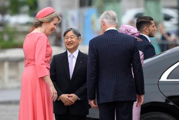 State Visit of the Emperor and the Empress of Japan to Belgium BRUSSELS, BELGIUM - JUNE 23 : King Philippe - Filip of Belgium, Queen Mathilde of Belgium; Emperor Naruhito of Japan and Empress Masako of Japan pictured during the Official Welcome Ceremony at the Place des Palais Paleizenplein during the state visit of the Emperor and Empress of Japan to Belgium, on June 23, 2026 in Brussels, Belgium, 23 06 2026 Brussels Belgium  Copyright: xPhilipxReynaersx
