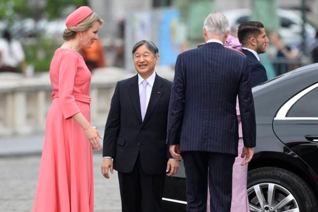 State Visit of the Emperor and the Empress of Japan to Belgium BRUSSELS, BELGIUM - JUNE 23 : King Philippe - Filip of Belgium, Queen Mathilde of Belgium; Emperor Naruhito of Japan and Empress Masako of Japan pictured during the Official Welcome Ceremony at the Place des Palais Paleizenplein during the state visit of the Emperor and Empress of Japan to Belgium, on June 23, 2026 in Brussels, Belgium, 23 06 2026 Brussels Belgium  Copyright: xPhilipxReynaersx