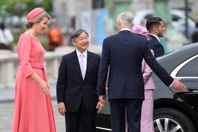 State Visit of the Emperor and the Empress of Japan to Belgium BRUSSELS, BELGIUM - JUNE 23 : King Philippe - Filip of Belgium, Queen Mathilde of Belgium; Emperor Naruhito of Japan and Empress Masako of Japan pictured during the Official Welcome Ceremony at the Place des Palais Paleizenplein during the state visit of the Emperor and Empress of Japan to Belgium, on June 23, 2026 in Brussels, Belgium, 23 06 2026 Brussels Belgium  Copyright: xPhilipxReynaersx