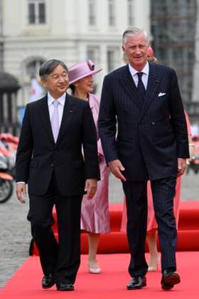 State Visit of the Emperor and the Empress of Japan to Belgium BRUSSELS, BELGIUM - JUNE 23 : King Philippe - Filip of Belgium, Queen Mathilde of Belgium; Emperor Naruhito of Japan and Empress Masako of Japan pictured during the Official Welcome Ceremony at the Place des Palais Paleizenplein during the state visit of the Emperor and Empress of Japan to Belgium, on June 23, 2026 in Brussels, Belgium, 23 06 2026 Brussels Belgium  Copyright: xPhilipxReynaersx