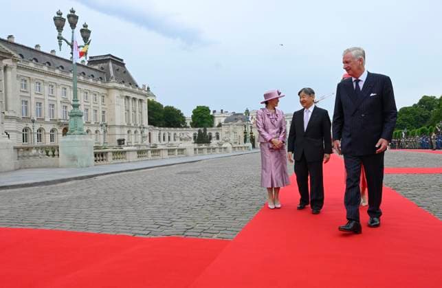 State Visit of the Emperor and the Empress of Japan to Belgium BRUSSELS, BELGIUM - JUNE 23 : King Philippe - Filip of Belgium, Queen Mathilde of Belgium; Emperor Naruhito of Japan and Empress Masako of Japan pictured during the Official Welcome Ceremony at the Place des Palais Paleizenplein during the state visit of the Emperor and Empress of Japan to Belgium, on June 23, 2026 in Brussels, Belgium, 23 06 2026 Brussels Belgium  Copyright: xPhilipxReynaersx