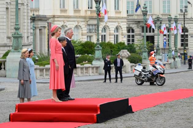 State Visit of the Emperor and the Empress of Japan to Belgium BRUSSELS, BELGIUM - JUNE 23 : King Philippe - Filip of Belgium, Queen Mathilde of Belgium; Emperor Naruhito of Japan and Empress Masako of Japan pictured during the Official Welcome Ceremony at the Place des Palais Paleizenplein during the state visit of the Emperor and Empress of Japan to Belgium, on June 23, 2026 in Brussels, Belgium, 23 06 2026 Brussels Belgium  Copyright: xPhilipxReynaersx