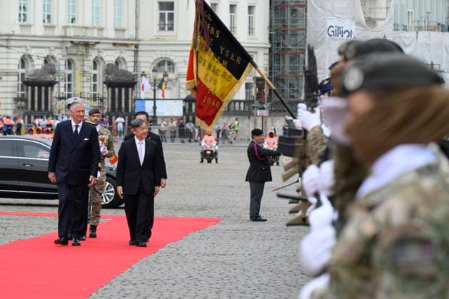State Visit of the Emperor and the Empress of Japan to Belgium BRUSSELS, BELGIUM - JUNE 23 : King Philippe - Filip of Belgium and Emperor Naruhito of Japan pictured during the Official Welcome Ceremony at the Place des Palais Paleizenplein during the state visit of the Emperor and Empress of Japan to Belgium, on June 23, 2026 in Brussels, Belgium, 23 06 2026 Brussels Belgium  Copyright: xPhilipxReynaersx