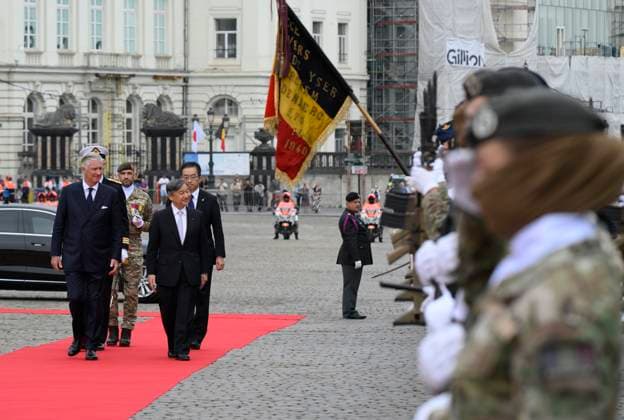 State Visit of the Emperor and the Empress of Japan to Belgium BRUSSELS, BELGIUM - JUNE 23 : King Philippe - Filip of Belgium and Emperor Naruhito of Japan pictured during the Official Welcome Ceremony at the Place des Palais Paleizenplein during the state visit of the Emperor and Empress of Japan to Belgium, on June 23, 2026 in Brussels, Belgium, 23 06 2026 Brussels Belgium  Copyright: xPhilipxReynaersx