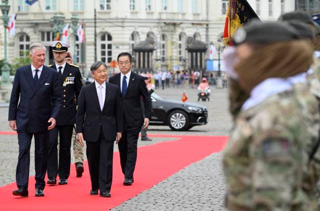 State Visit of the Emperor and the Empress of Japan to Belgium BRUSSELS, BELGIUM - JUNE 23 : King Philippe - Filip of Belgium and Emperor Naruhito of Japan pictured during the Official Welcome Ceremony at the Place des Palais Paleizenplein during the state visit of the Emperor and Empress of Japan to Belgium, on June 23, 2026 in Brussels, Belgium, 23 06 2026 Brussels Belgium  Copyright: xPhilipxReynaersx