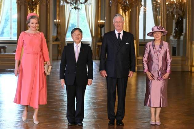 State Visit of the Emperor and the Empress of Japan to Belgium BRUSSELS, BELGIUM - JUNE 23 : Queen Mathilde of Belgium, Emperor Naruhito of Japan, King Philippe - Filip of Belgium and Empress Masako of Japan pictured during the Official Welcome Ceremony in the Royal Palace during the state visit of the Emperor and Empress of Japan to Belgium, on June 23, 2026 in Brussels, Belgium, 23 06 2026 Brussels Belgium  Copyright: xBertxVanxDenxBrouckex