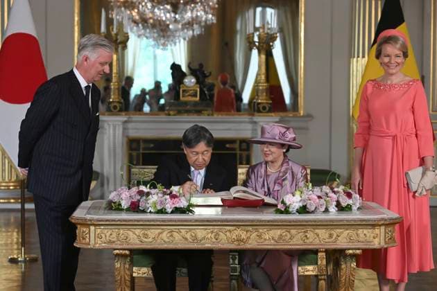 State Visit of the Emperor and the Empress of Japan to Belgium BRUSSELS, BELGIUM - JUNE 23 : King Philippe - Filip of Belgium, Emperor Naruhito of Japan, Empress Masako of Japan and Queen Mathilde of Belgium pictured during the Official Welcome Ceremony in the Royal Palace and signing of the Golden Book in the Empire Room during the state visit of the Emperor and Empress of Japan to Belgium, on June 23, 2026 in Brussels, Belgium, 23 06 2026 Brussels Belgium  Copyright: xBertxVanxDenxBrouckex