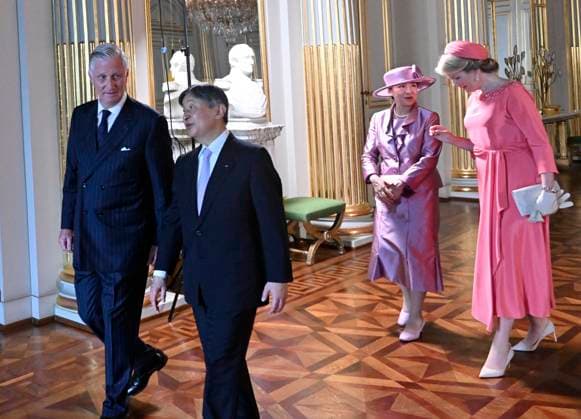 State Visit of the Emperor and the Empress of Japan to Belgium BRUSSELS, BELGIUM - JUNE 23 : King Philippe - Filip of Belgium, Emperor Naruhito of Japan, Empress Masako of Japan and Queen Mathilde of Belgium pictured during the Official Welcome Ceremony in the Royal Palace and signing of the Golden Book in the Empire Room during the state visit of the Emperor and Empress of Japan to Belgium, on June 23, 2026 in Brussels, Belgium, 23 06 2026 Brussels Belgium  Copyright: xBertxVanxDenxBrouckex