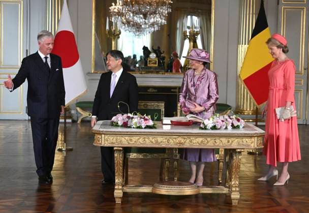 State Visit of the Emperor and the Empress of Japan to Belgium BRUSSELS, BELGIUM - JUNE 23 : King Philippe - Filip of Belgium, Emperor Naruhito of Japan, Empress Masako of Japan and Queen Mathilde of Belgium pictured during the Official Welcome Ceremony in the Royal Palace and signing of the Golden Book in the Empire Room during the state visit of the Emperor and Empress of Japan to Belgium, on June 23, 2026 in Brussels, Belgium, 23 06 2026 Brussels Belgium  Copyright: xBertxVanxDenxBrouckex