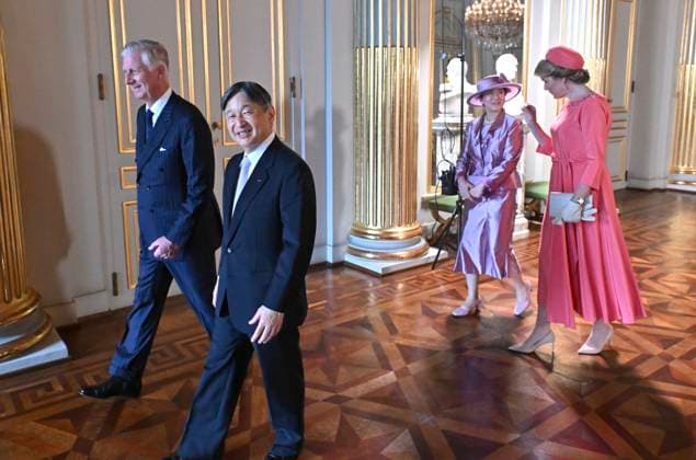 State Visit of the Emperor and the Empress of Japan to Belgium BRUSSELS, BELGIUM - JUNE 23 : King Philippe - Filip of Belgium, Emperor Naruhito of Japan, Empress Masako of Japan and Queen Mathilde of Belgium pictured during the Official Welcome Ceremony in the Royal Palace and signing of the Golden Book in the Empire Room during the state visit of the Emperor and Empress of Japan to Belgium, on June 23, 2026 in Brussels, Belgium, 23 06 2026 Brussels Belgium  Copyright: xBertxVanxDenxBrouckex