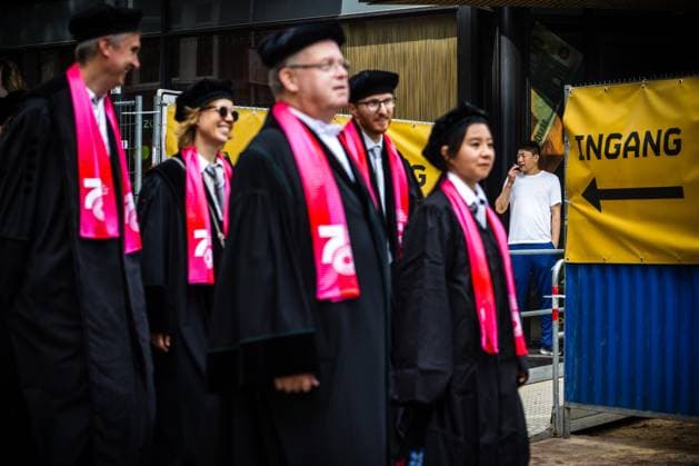 EINDHOVEN - A procession of professors in classical gowns walks through the city from City Hall Square to the university campus during the kickoff of the Eindhoven University of Technology s anniversary year. TU e is celebrating its 70th anniversary. ROB ENGELAAR ANP netherlands out - belgium out  Copyright: xx x561738036x originalFilename: 561738036.jpg