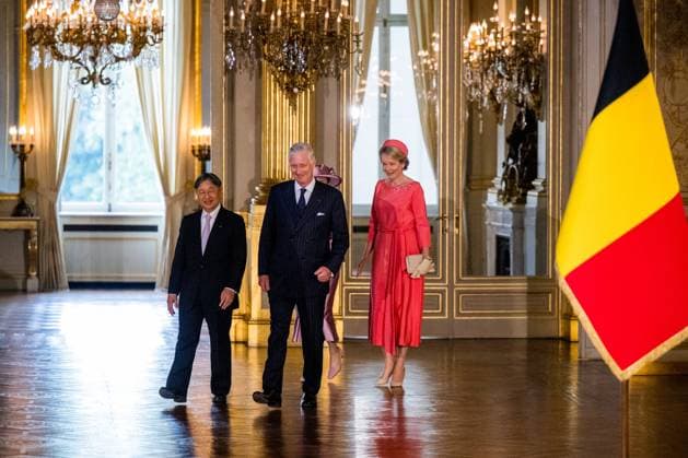 L-R, Queen Mathilde of Belgium, Japanese Emperor Naruhito, King Philippe - Filip of Belgium and Japanese Empress Masako pose for the official photo during the official welcoming ceremony in the Royal Palace, in Brussels, during the official state visit of the Japanese Emperor and Empress to Belgium on Tuesday 23 June 2026. The Emperor and Empress of Japan visit Belgium from June 20-25.  JASPERxJACOBS 178936827