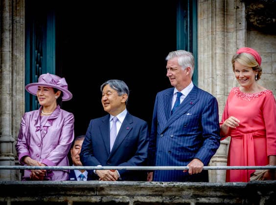 23-06-2026 Belgium Queen Mathilde and Japanese Emperor Naruhito and King Philippe - Filip and Empress Masako pictured at the official welcoming ceremony at the Place des Palais Paleizenplein, in Brussels, during the official state visit of the Japanese Emperor and Empress to Belgium. Â  Copyright: xPPEx