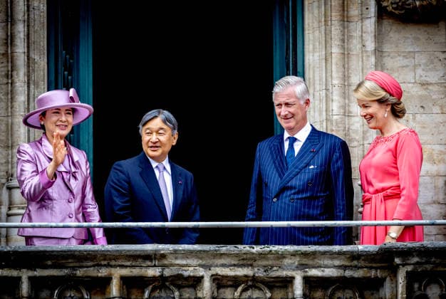 23-06-2026 Belgium Queen Mathilde and Japanese Emperor Naruhito and King Philippe - Filip and Empress Masako pictured at the official welcoming ceremony at the Place des Palais Paleizenplein, in Brussels, during the official state visit of the Japanese Emperor and Empress to Belgium. Â  Copyright: xPPEx