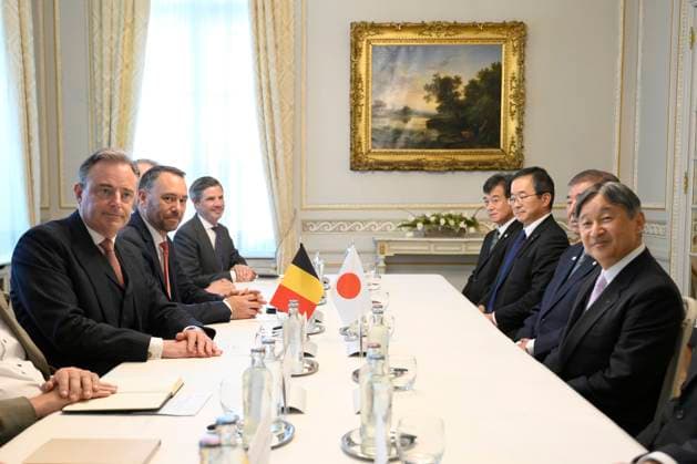 State Visit of the Emperor and the Empress of Japan to Belgium BRUSSELS, BELGIUM - JUNE 23 : Bart De Wever Prime Minister (Belgium), Maxime Prevot (Les Engages), Deputy Prime Minister and Minister of Foreign Affairs foreign of Federal Government and Emperor Naruhito of Japan pictured during a roundtable discussion to the Lambermont with several ministers of the federal government during the state visit of the Emperor and Empress of Japan to Belgium, on June 23, 2026 in Brussels, Belgium, 23 06 2026 Brussels Belgium  Copyright: xPhilipxReynaersx
