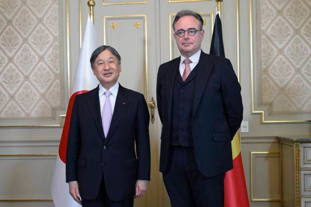 State Visit of the Emperor and the Empress of Japan to Belgium BRUSSELS, BELGIUM - JUNE 23 : Bart De Wever Prime Minister (Belgium) and Emperor Naruhito of Japan pictured during a roundtable discussion to the Lambermont with several ministers of the federal government during the state visit of the Emperor and Empress of Japan to Belgium, on June 23, 2026 in Brussels, Belgium, 23 06 2026 Brussels Belgium  Copyright: xPhilipxReynaersx
