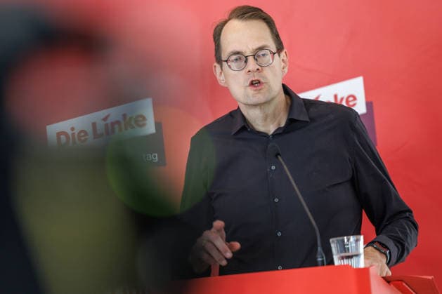 Statement Die Linke Soeren Pellmann bei einem Statement Die Linke am 23.06.26 in Berlin. Berlin Berlin Deutschland Reichstag *** Statement by Die Linke