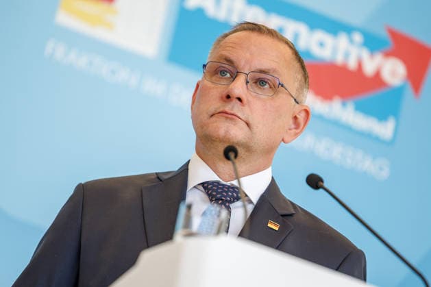 Statement AfD Tino Chrupalla (AfD), bei einem Statement der AfD am 23.06.26 in Berlin. Berlin Berlin Deutschland Reichstag *** Statement by AfDs Tino Chrupalla, during an AfD press conference on June 23, 2026, in Berlin, Berlin, Berlin, Germany, at the Reichstag,detected_source_language