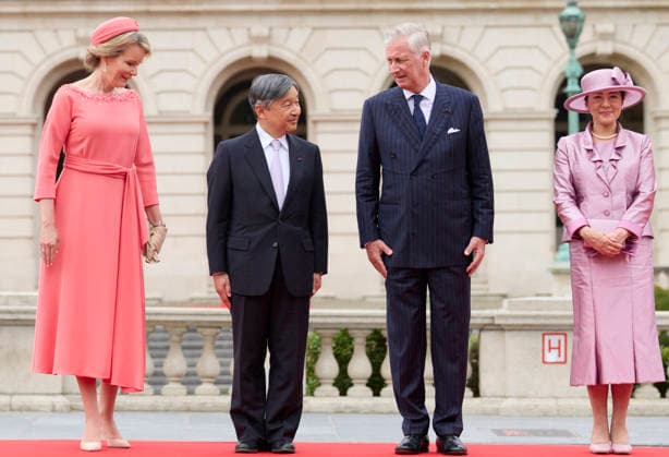 Imperial Couple Visit To Belgium - Day 3 King Philippe and Queen Mathilde of Belgium welcome Emperor Naruhito and Empress Masako of Japan during an official welcome ceremony in front of the Royal Palace in Brussels, Belgium on June 23, 2026, as the Japanese imperial couple is on a state visit to Belgium aimed at strengthening bilateral relations and cooperation between the two countries. Photo by Olivier Polet ABACAPRESS.COM Brussels Belgium  Copyright: xPoletxOlivier ABACAx