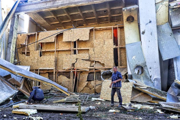 RECORD DATE NOT STATED The aftermath of a Russian missile strike on an agricultural enterprise in Odesa region, Ukraine, on June 21, 2026. Late on June 21, Russian forces launched an Iskander ballistic missile strike on a civilian agricultural enterprise, completely destroying a warehouse building and damaging the facade of a two-story building and agricultural machinery. One person was killed and three others were injured and hospitalized (Photo by Nina Liashonok Ukrinform) Agricultural enterprise hit by Russian strike in Odesa region  Copyright: xNinaxLiashonokx