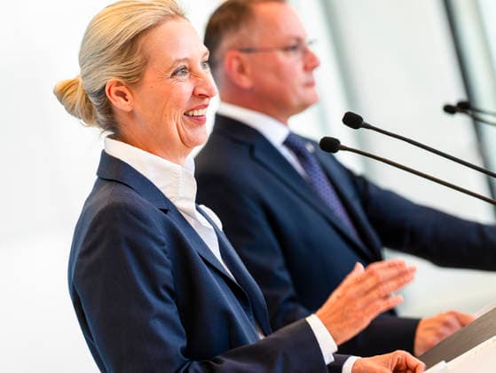 Alice Weidel + Tino Chrupalla EUR, Deutschland, Berlin, 23.06.2026: Pressestatement von Alice Weidel Co-Vorsitzende der AfD Bundestagsfraktion und Tino Chrupalla Co-Vorsitzender der AfD Bundestagsfraktion. *** Alice Weidel, Tino Chrupalla, EUR, Germany, Berlin, June 23, 2026 Press statement by Alice Weidel, Co-Chair of the AfD parliamentary group in the Bundestag, and Tino Chrupalla, Co-Chair of the AfD parliamentary group in the Bundestag,detected_source_language
