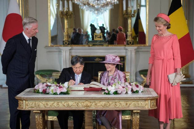 Imperial Couple Visit To Belgium - Day 3 Emperor Naruhito and Empress Masako of Japan visit the Palace of Laeken during a state visit in Brussels, Belgium on June 23, 2026, as part of the 160th anniversary of diplomatic relations between Japan and Belgium, where they are welcomed by Queen Mathilde and King Philippe. Photo by Monasse T ANDBZ ABACAPRESS.COM  Copyright: xMonassexThierry ANDBZ ABACAx