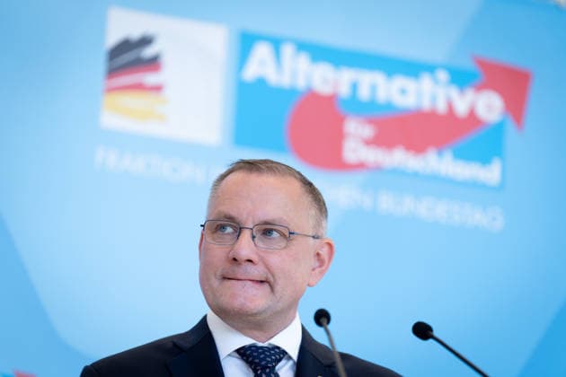 AfD, Tino Chrupalla Bundestag, Bundestagsfraktion, AfD, Pressestatement, Vorsitzender, Bundessprecher, Tino Chrupalla Berlin Berlin GER *** AfD, Tino Chrupalla, Bundestag, Bundestag parliamentary group, AfD, press statement, chairman, federal spokesperson, Tino Chrupalla, Berlin, Berlin, GER,detected_source_language