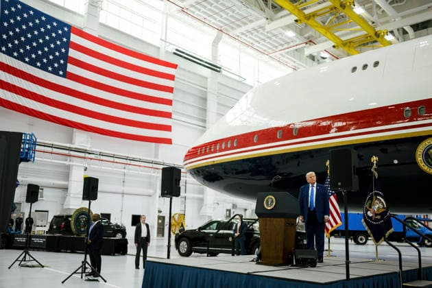 June 23, 2026, Clinton, Md, United States of America: U.S. President Donald Trump remarks after touring the former Qatari Royal Family Boeing 747-8 airliner, now refurbished as Air Force One at the Presidential Airlift Group hangar at Joint Base Andrews, June 19, 2026 in Clinton, Maryland. The aircraft was gifted to President Donald Trump by the House of Thani is officially U.S Air Force VC-25B Bridge aircraft replacing Air Force One after final testing. Clinton United States of America - ZUMAp138 20260623_zaa_p138_012 Copyright: xDanielxTorok WhitexHousex