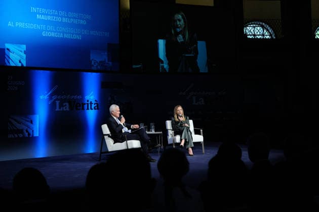 Italian Prime Minister Giorgia Meloni interviewed at Il Giorno della VeritÃ  Italian Prime Minister Giorgia Meloni is interviewed during the event Il Giorno della VeritÃ , organized by the Italian newspaper La VeritÃ . Rome, Italy, 23 June 2026. Rome Italy Copyright: xAndreaxCalandrax