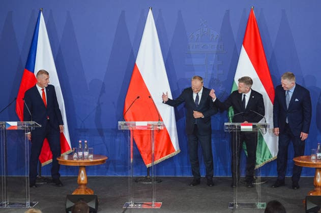 Visegrad Group (V4) summit in Hungary GODOLLO, HUNGARY - JUNE 23: Hungarian Prime Minister Peter Magyar, Slovak Prime Minister Robert Fico, Polish Prime Minister Donald Tusk and Czech Prime Minister Andrej Babis attens Visegrad Group (V4) summit at the Royal Palace of Godollo in Godollo, Hungary, on 23 June 2026. The leaders discussed regional cooperation, European affairs, security, energy policy and current geopolitical challenges during the first V4 prime ministers’ summit in several years. Robert Nemeti Anadolu Godollo Hungary. Editorial use only. Please get in touch for any other usage.  Copyright: x2026xAnadoluxRobertxNemetix