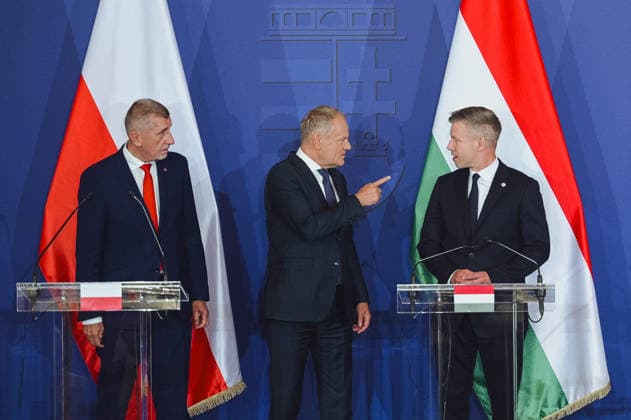 Visegrad Group (V4) summit in Hungary GODOLLO, HUNGARY - JUNE 23: Hungarian Prime Minister Peter Magyar, Slovak Prime Minister Robert Fico, Polish Prime Minister Donald Tusk and Czech Prime Minister Andrej Babis attens Visegrad Group (V4) summit at the Royal Palace of Godollo in Godollo, Hungary, on 23 June 2026. The leaders discussed regional cooperation, European affairs, security, energy policy and current geopolitical challenges during the first V4 prime ministers’ summit in several years. Robert Nemeti Anadolu Godollo Hungary. Editorial use only. Please get in touch for any other usage.  Copyright: x2026xAnadoluxRobertxNemetix