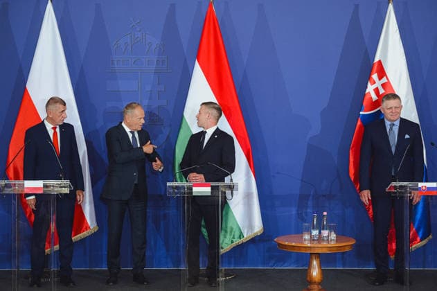 Visegrad Group (V4) summit in Hungary GODOLLO, HUNGARY - JUNE 23: Hungarian Prime Minister Peter Magyar, Slovak Prime Minister Robert Fico, Polish Prime Minister Donald Tusk and Czech Prime Minister Andrej Babis attens Visegrad Group (V4) summit at the Royal Palace of Godollo in Godollo, Hungary, on 23 June 2026. The leaders discussed regional cooperation, European affairs, security, energy policy and current geopolitical challenges during the first V4 prime ministers’ summit in several years. Robert Nemeti Anadolu Godollo Hungary. Editorial use only. Please get in touch for any other usage.  Copyright: x2026xAnadoluxRobertxNemetix