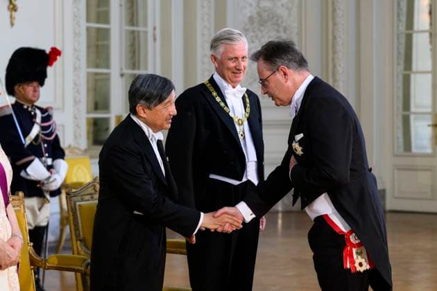 State Visit of the Emperor and the Empress of Japan to Belgium BRUSSELS, BELGIUM - JUNE 23 : King Philippe of Belgium,Emperor Naruhito and Bart De Wever, (N-VA) Prime Minister of Federal Government pictured during the State Banquet at Laeken Castle during the State Visit of the Emperor and Empress of Japan to Belgium, on June 23, 2026 in Brussels, Belgium, 23 06 2026 Brussels Belgium  Copyright: xPhilipxReynaersx