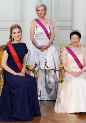 Crown Princess Elisabeth, Princess Astrid of Belgium, Japanese Empress Masako and pictured prior to the state banquet at the Castle of Laeken - Laken, Brussels, during the official state visit of the Japanese Emperor and Empress to Belgium on Tuesday 23 June 2026. The Emperor and Empress of Japan visit Belgium from June 20-25.  BENOITxDOPPAGNE 179018807