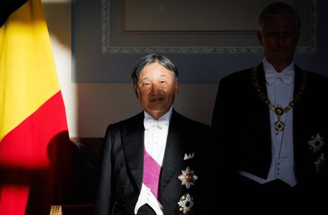 Japanese Emperor Naruhito and King Philippe - Filip of Belgium pictured during the state banquet at the Castle of Laeken - Laken, Brussels, during the official state visit of the Japanese Emperor and Empress to Belgium on Tuesday 23 June 2026. The Emperor and Empress of Japan visit Belgium from June 20-25.  BENOITxDOPPAGNE 179018810