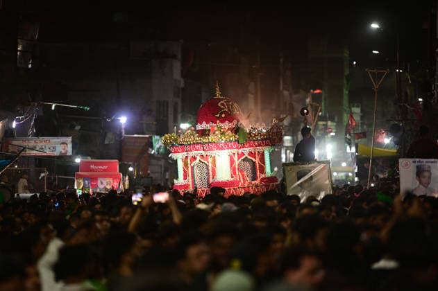 June 24, 2026, Prayagraj, Uttar Pradesh, India: Prayagraj: Muslims take part in a Tajiya procession during ongoing Muharram month, in Prayagraj on Wednesday, June 24, 2026. Prayagraj India - ZUMAv115 20260624_zap_v115_007 Copyright: xPrabhatxKumarxVermax